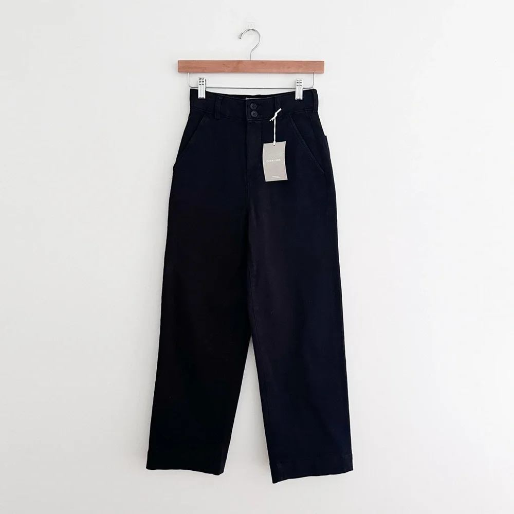 NWT Everlane The Organic Wide Leg Pant in Black Size 00 - Picture 2 of 8